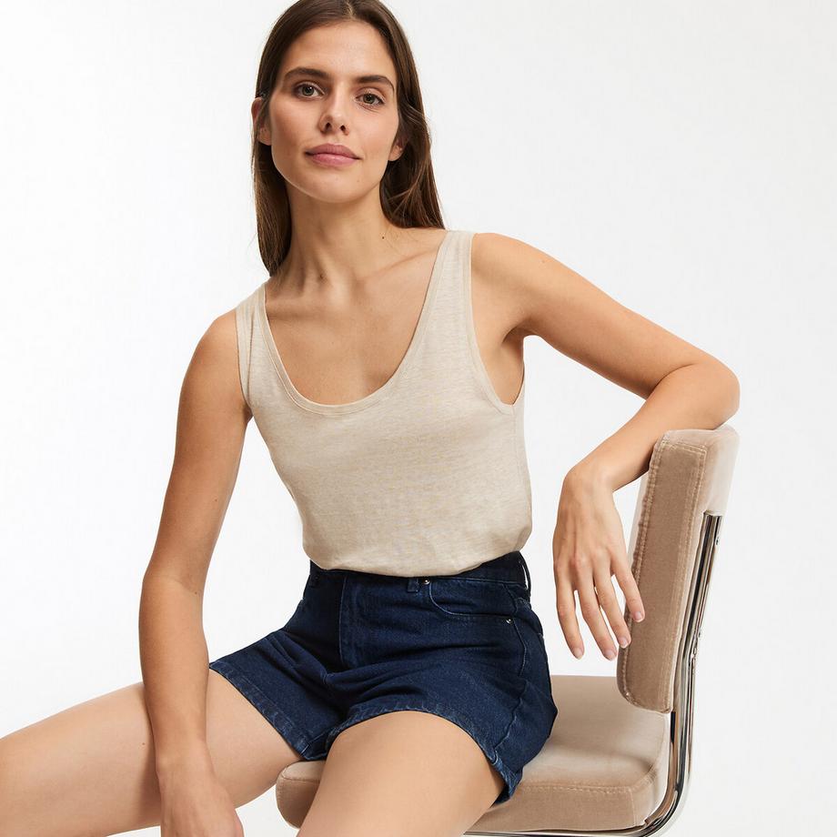 La Redoute Collections Canotta Larga Lino Girocollo  