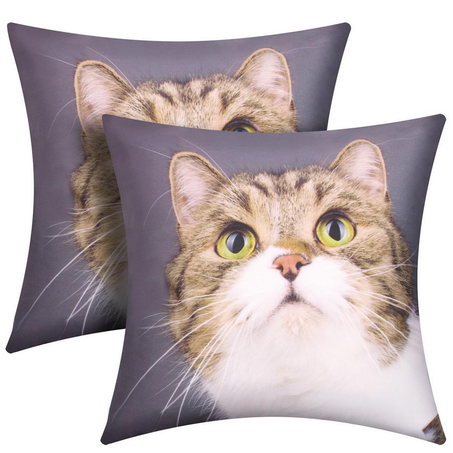 Avizar 2 Stk. Kissenbezüge Katze Schnurrhaare  