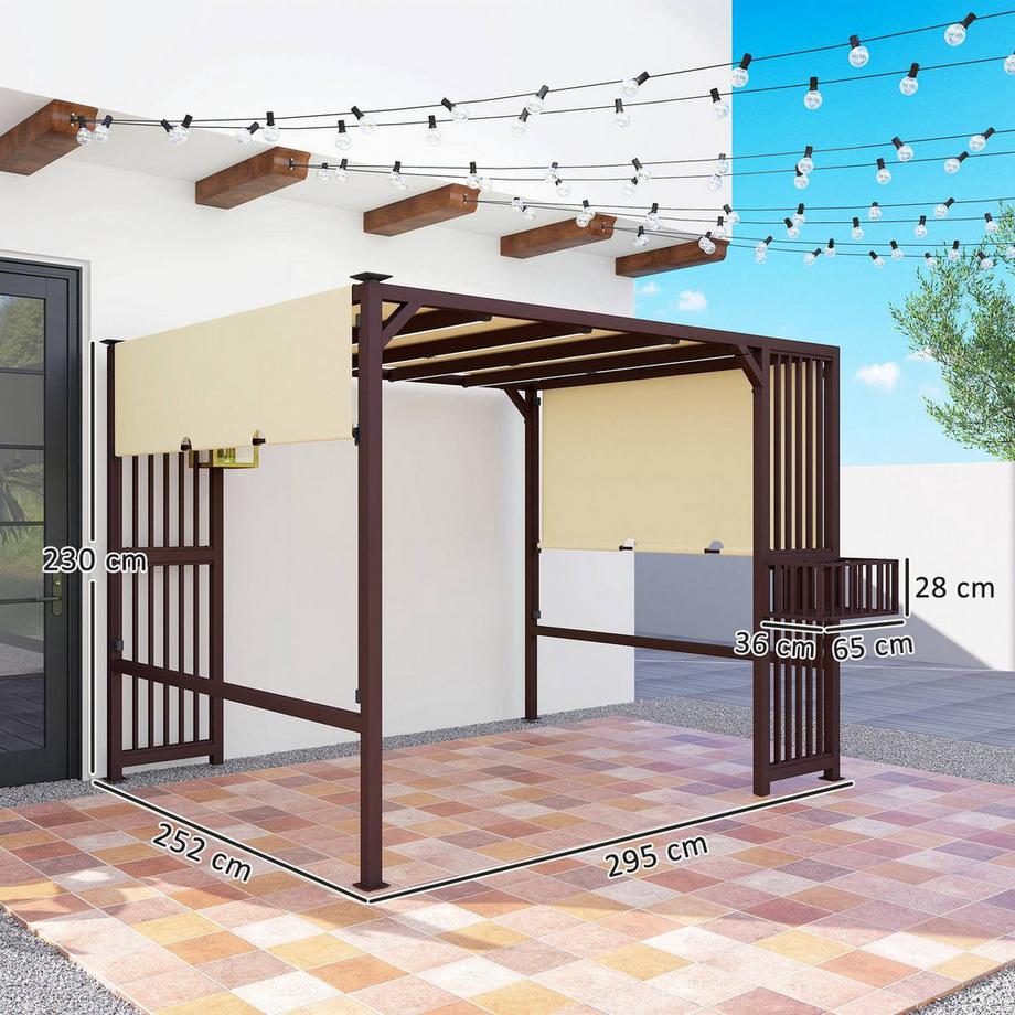 Northio Pergola Pavillon 3x2,5m UV 30+Stabil winterfest Sonnenschutz mit verstellbar Schiebedach Sichtschutz Pflanzgefäße freistehend Gartenpavillon Terrassenüberdachung für Garten Balkon Dunkelbraun |  