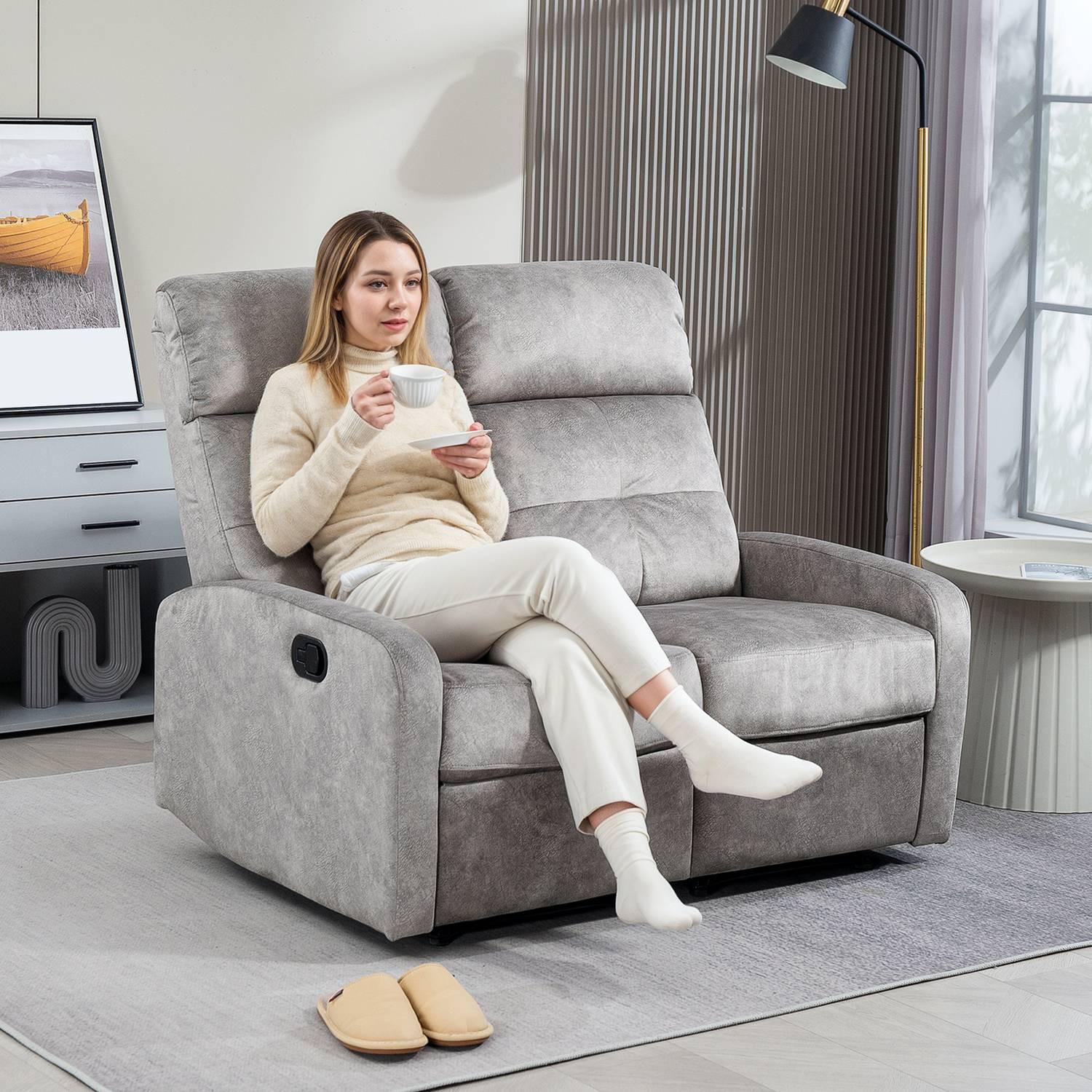 Northio Fauteuil TV, fauteuil de relaxation avec fonction inclinable, canapé 2 places, fauteuil TV avec ressorts ensachés, fauteuil cinéma deux places avec repose-pieds pour salon, chambre à coucher, gris  
