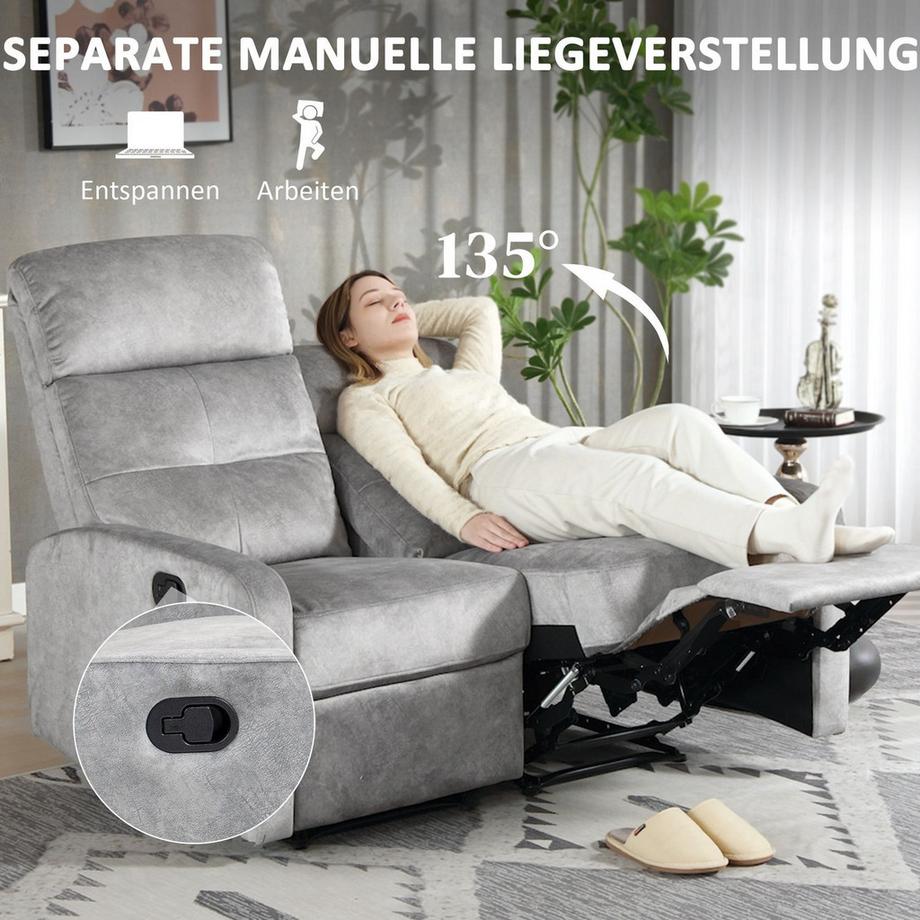 Northio Fernsehsessel Relaxsessel mit Liegefunktion, 2 Sitzer Sofa TV-Sessel mit Taschenfederkern, Zweisitzer Kinosessel mit Fußablage für Wohnzimmer, Schlafzimmer, Grau Aosom  