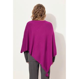 Ulla Popken  Poncho en maille, finition en pointe, pompon, col en V, sans manches 