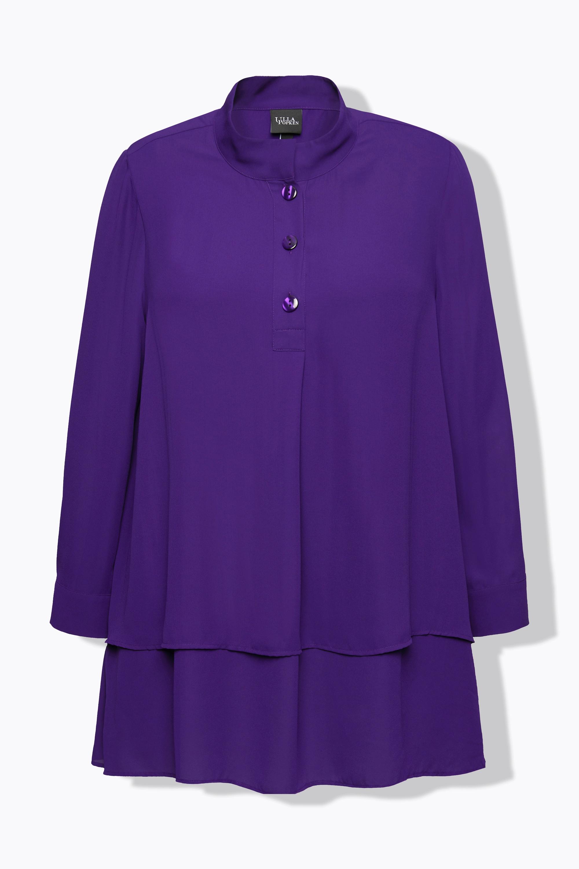 Ulla Popken Tunika Lagenoptik A-Linie Stehkragen Langarm  