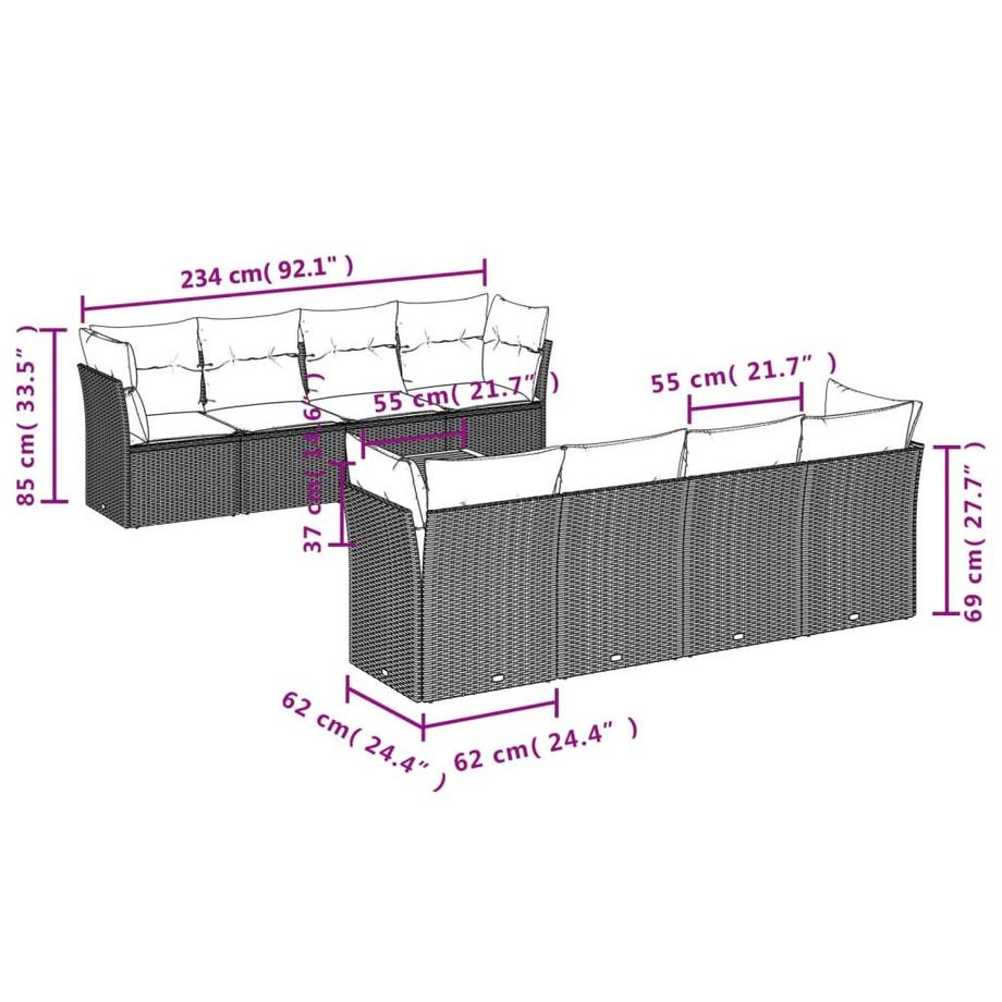 VidaXL set divano da giardino Polirattan  