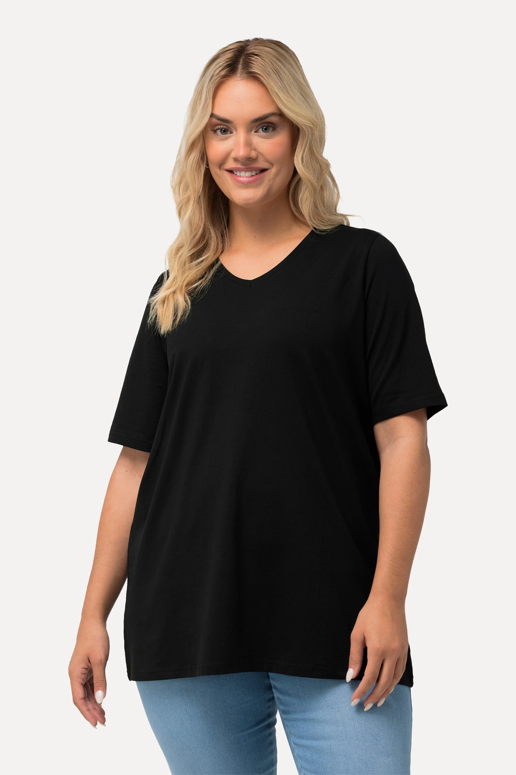 Ulla Popken  T-shirt dal taglio svasato con scollo a V e mezze maniche 