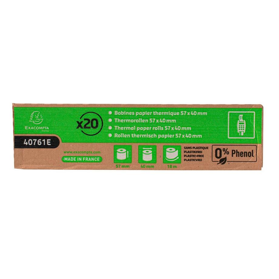 Exacompta Rotoli carta per carta di credito 57x40mm - 18m - 1 copia carta termica 55 gr - Senza fenolo e senza anima - x 120  