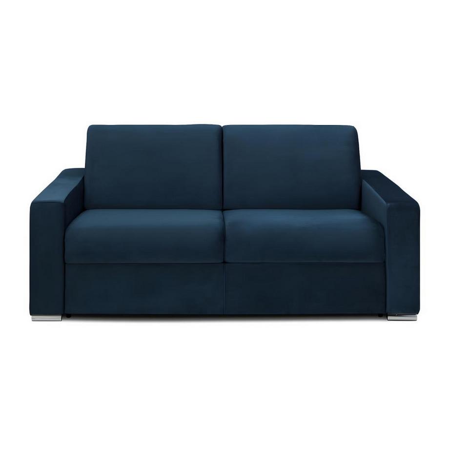 Vente-unique Schlafsofa mit Matratze 3-Sitzer Samt - Dunkelblau - Liegefläche mit Lattenrost: 140 cm - Matratzenhöhe: 18 cm mit Memory Schaum - CALITO  