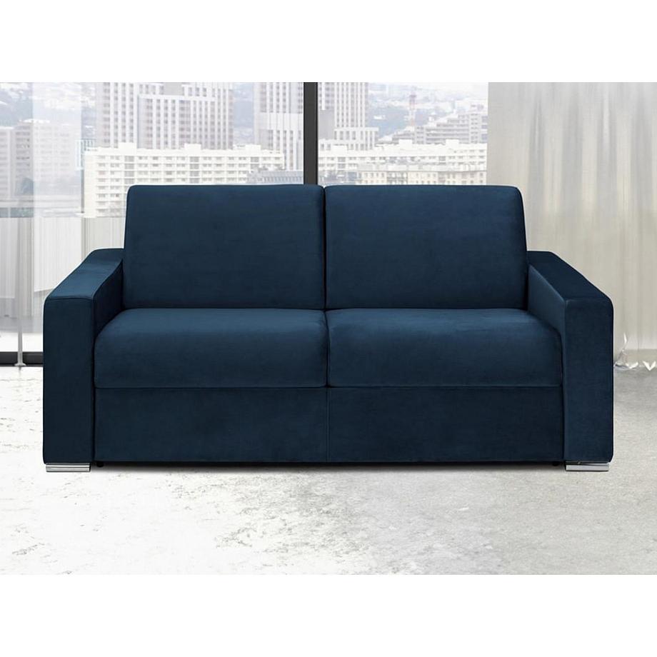 Vente-unique Schlafsofa mit Matratze 3-Sitzer Samt - Dunkelblau - Liegefläche mit Lattenrost: 140 cm - Matratzenhöhe: 18 cm mit Memory Schaum - CALITO  
