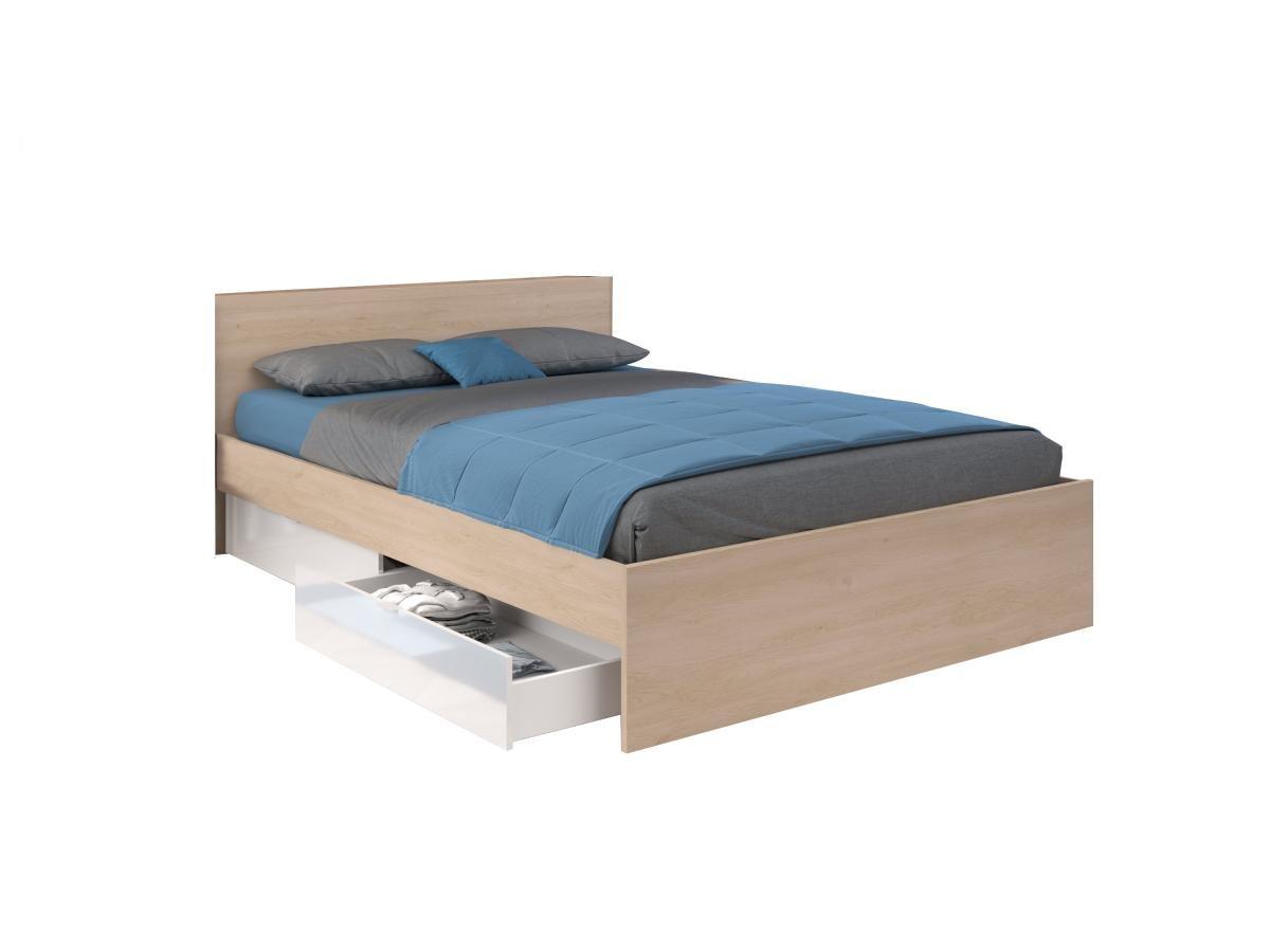 Vente-unique Letto con 2 cassetti 160 x 200 cm Naturale e Bianco lucido - VELONA  