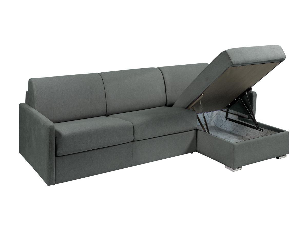 Vente-unique Canapé d'angle convertible express et réversible en tissu gris - Couchage 140 cm - Matelas 14 cm - CALIFE  