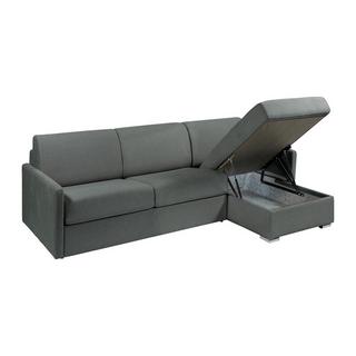 Vente-unique Canapé d'angle convertible express et réversible en tissu gris - Couchage 140 cm - Matelas 14 cm - CALIFE  