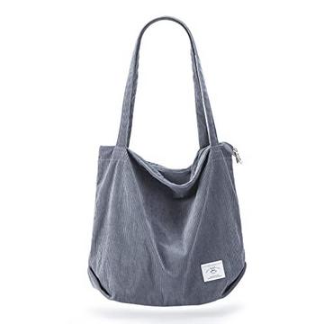cord Tasche Umhängetasche mit Reißverschluss, Groß Shopper Tasche Tote Bag Handtasche