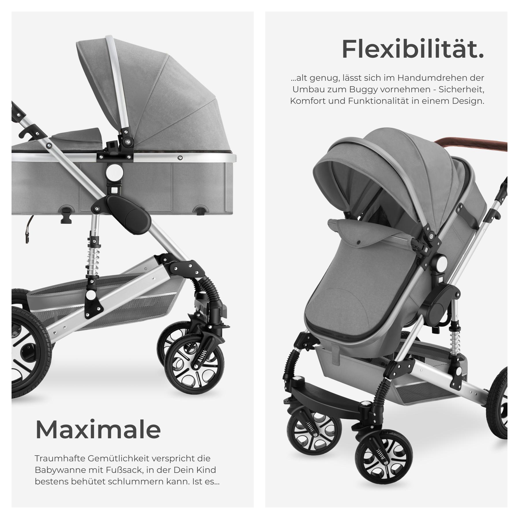 Tectake  Kombi-Kinderwagen Mats, klappbar, 5-Punkt-Gurt 