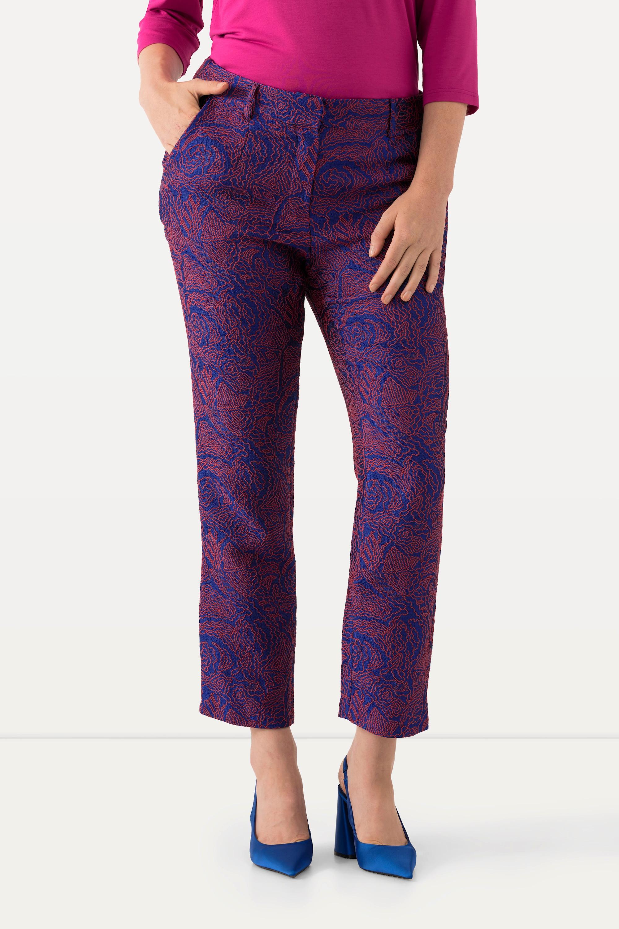 Ulla Popken  Pantalon Sophie, motif jacquard à fleurs. Jambe étroite et taille élastique. 