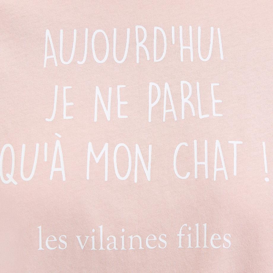 SO'HOME Pyjama Set Katzen-Slogan Oberteil Tupfen Unterteil  