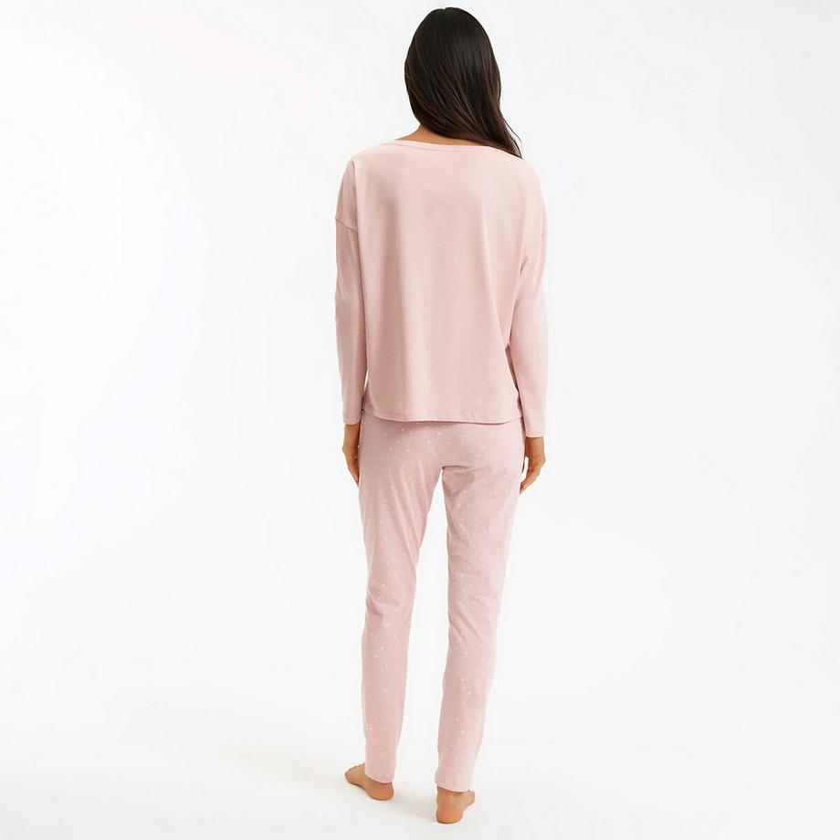 SO'HOME Pyjama Set Katzen-Slogan Oberteil Tupfen Unterteil  