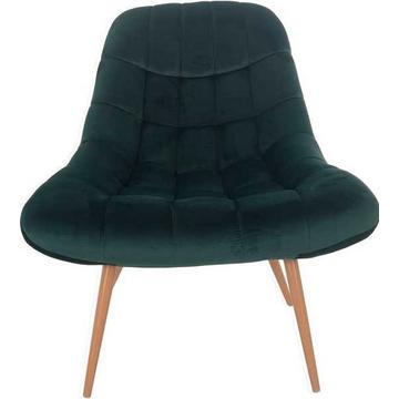 Fauteuil XXL velours vert pieds métal aspect bois