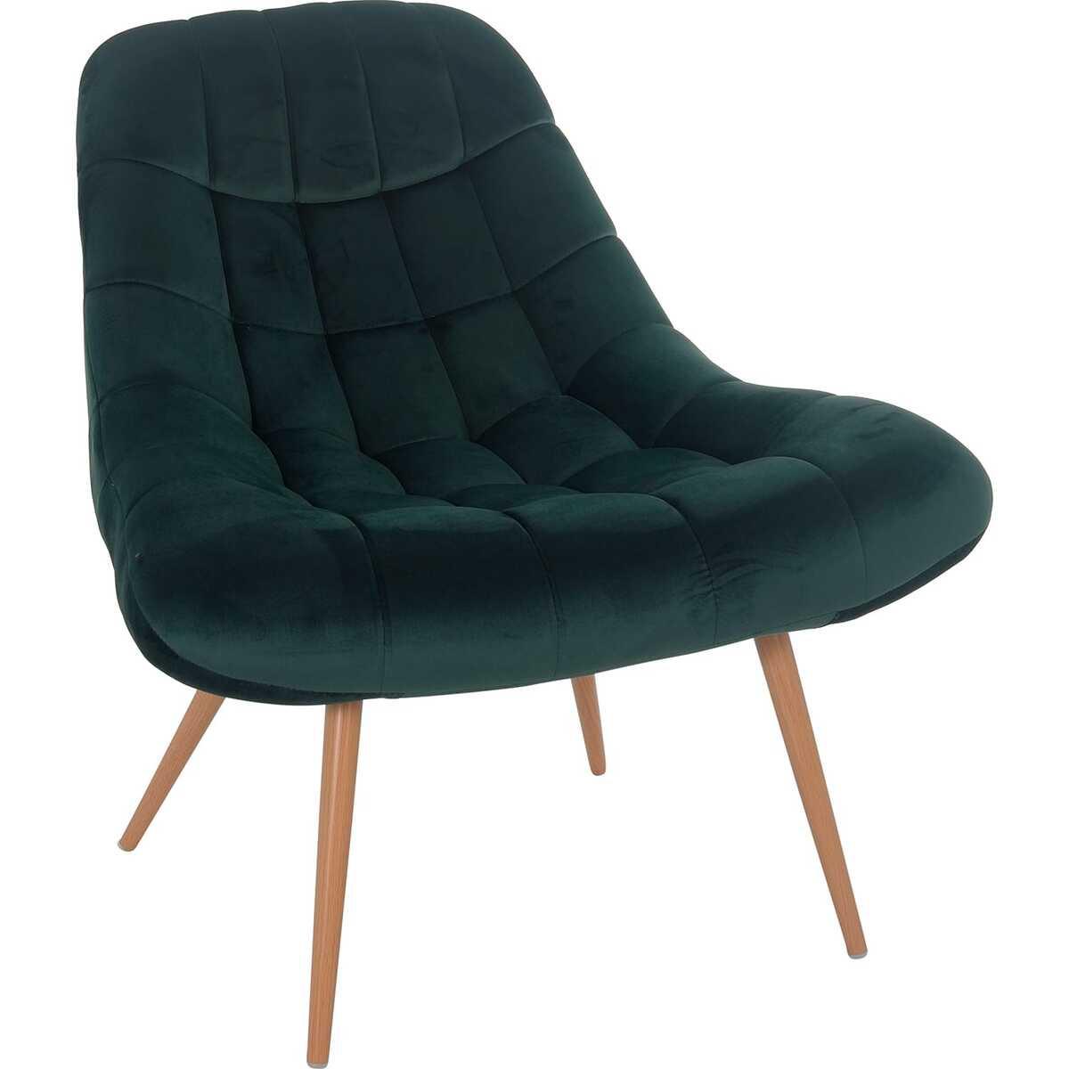 mutoni Fauteuil XXL velours vert pieds métal imitation bois  