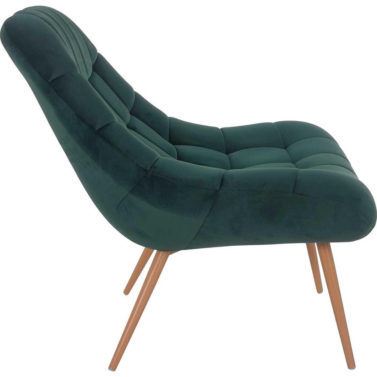 mutoni Fauteuil XXL velours vert pieds métal imitation bois  