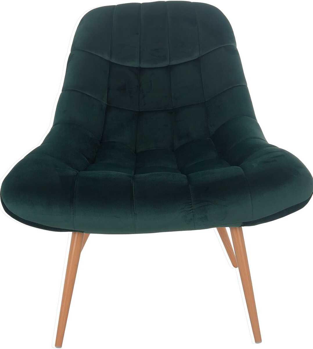 mutoni Fauteuil XXL velours vert pieds métal imitation bois  