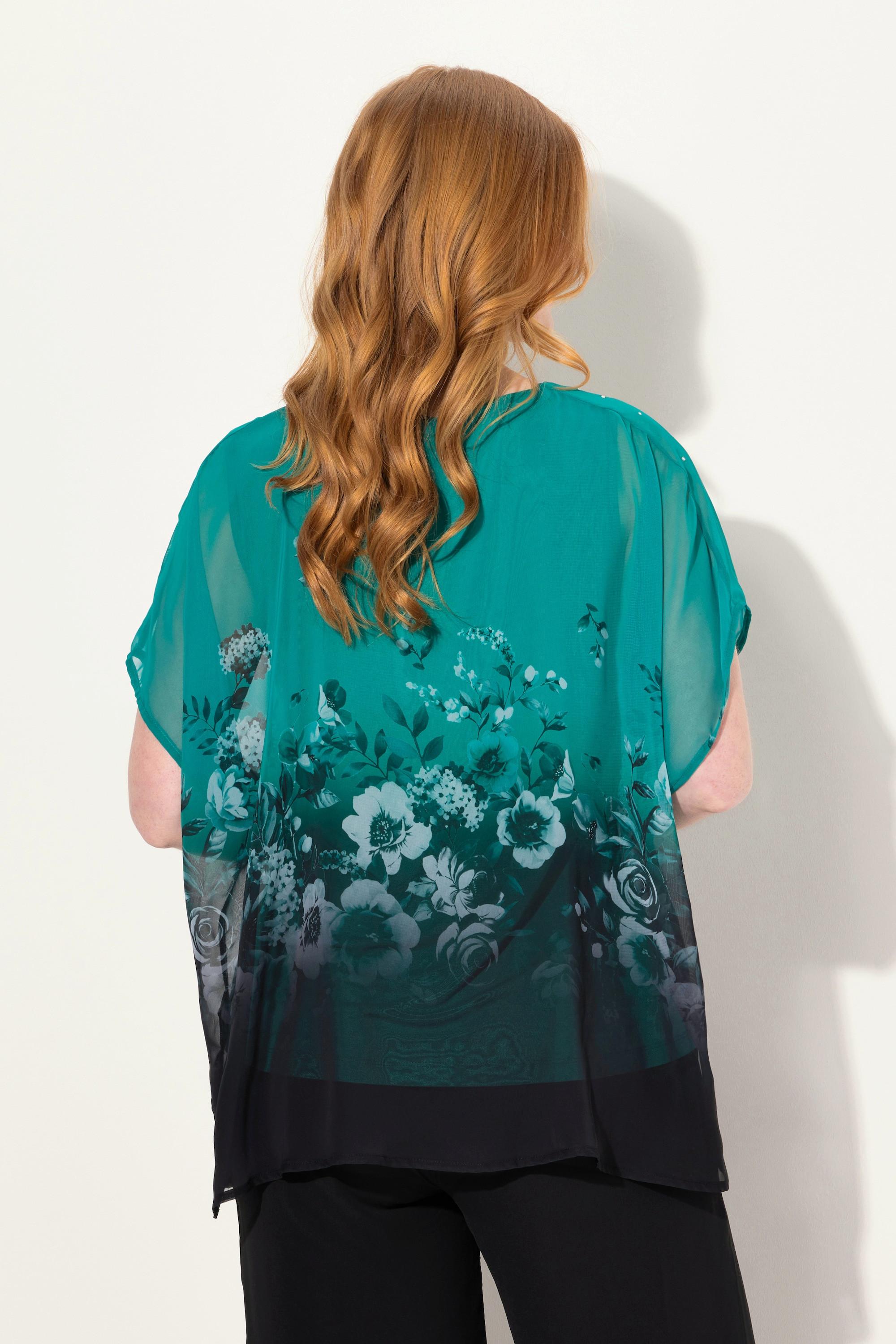 Ulla Popken  Blusenshirt, oversized, Chiffon mit Blüte, Jersey 