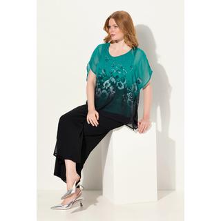 Ulla Popken  Blusenshirt, oversized, Chiffon mit Blüte, Jersey 