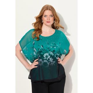 Ulla Popken  Blusenshirt, oversized, Chiffon mit Blüte, Jersey 