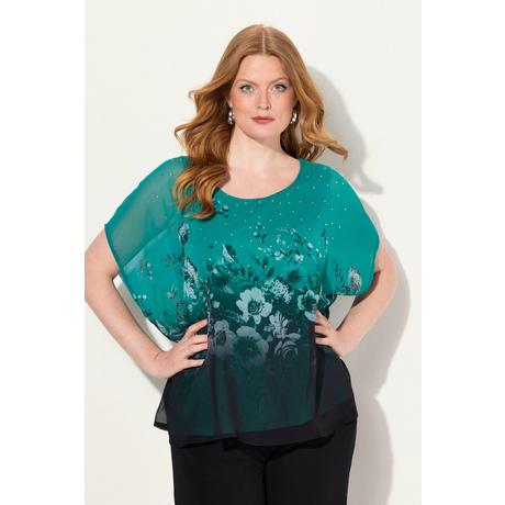 Ulla Popken  Blusenshirt, oversized, Chiffon mit Blüte, Jersey 