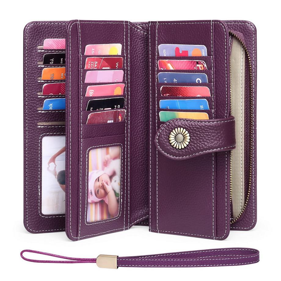 Only-bags.store Portefeuille En Cuir Grand Embrayage Protection RFID Bloquant le Porte-Monnaie Long de Grande Capacité avec 24 Emplacements pour Cartes  