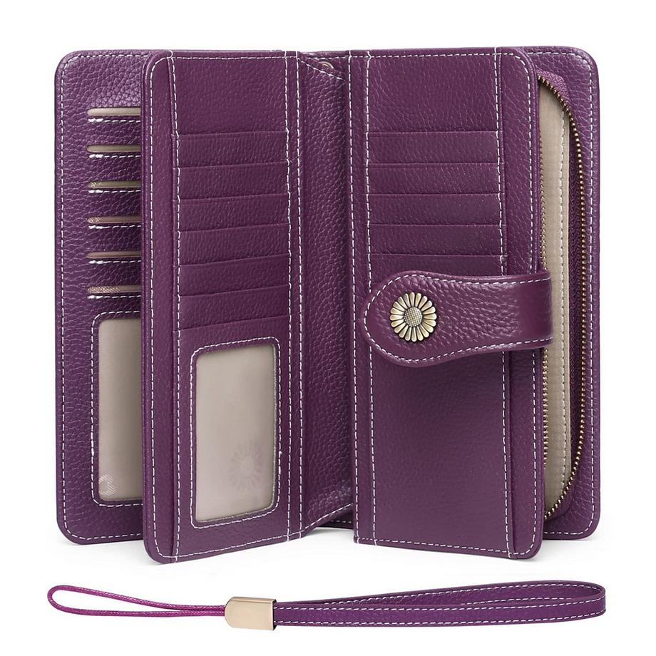 Portefeuille En Cuir Grand Embrayage Protection RFID Bloquant le Porte-Monnaie Long de Grande Capacité avec 24 Emplacements pour Cartes