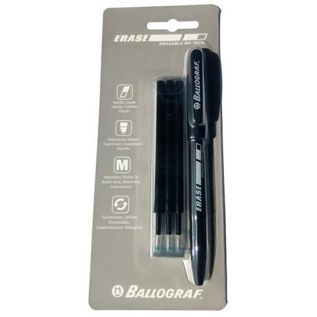Ballograf BALLOGRAF Erase Pen 0.7mm 20227 schwarz, mit Ersatzminen  