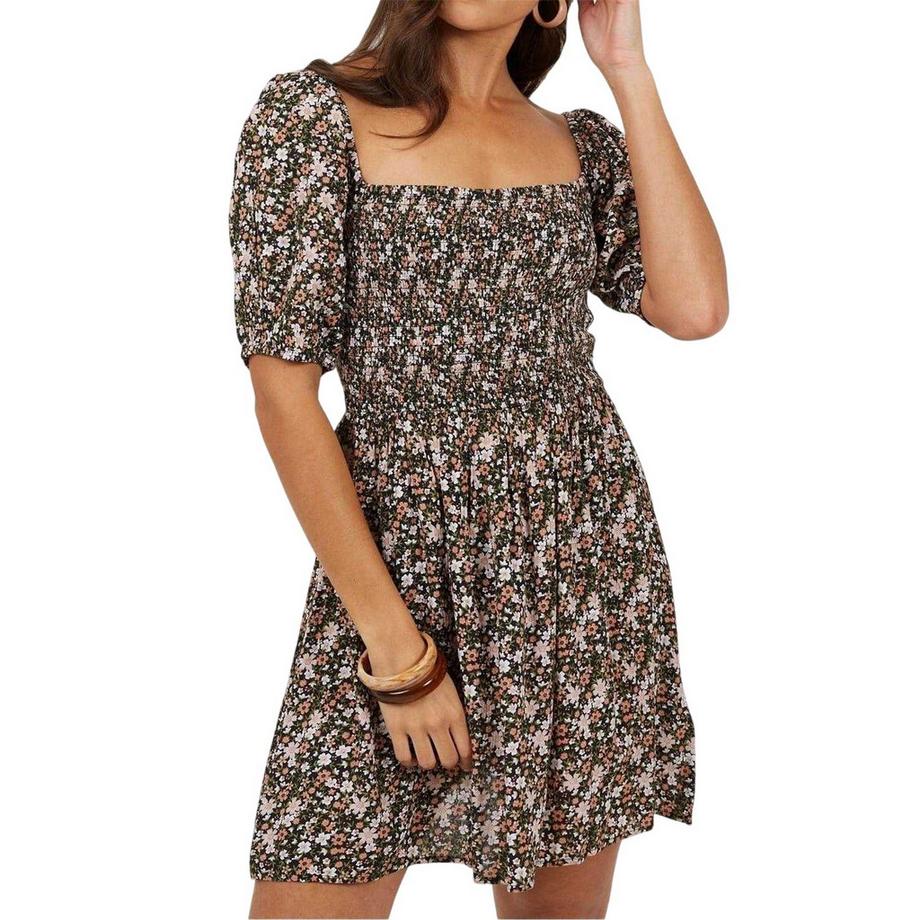Robe Courte Manches Bouffantes Motiftyle Floral