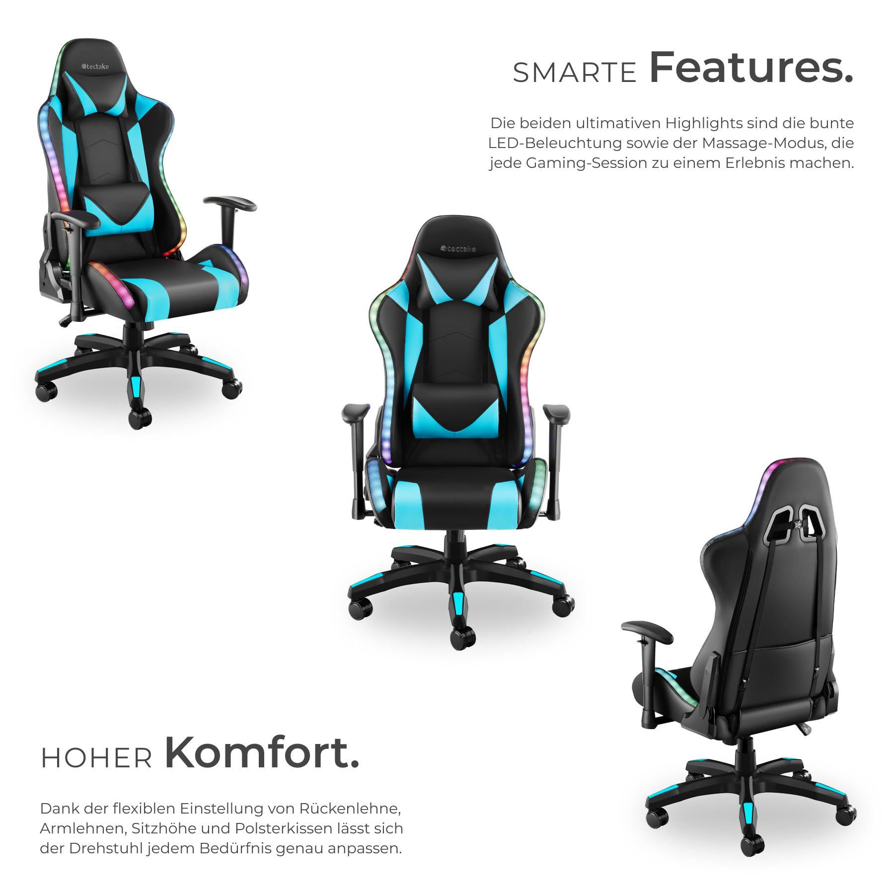 Tectake Chaise de gaming TARTAROS avec fonction massage et LED  