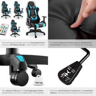 Tectake Chaise de gaming TARTAROS avec fonction massage et LED  