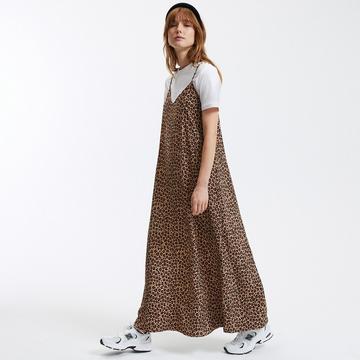 Maxikleid mit schmalen Trägern und Animalprint