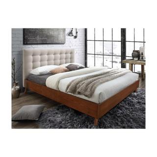 Vente-unique Bett 160 x 200 cm mit gestepptem Kopfteil - Stoff - Beige + Matratze - FRANCESCO  