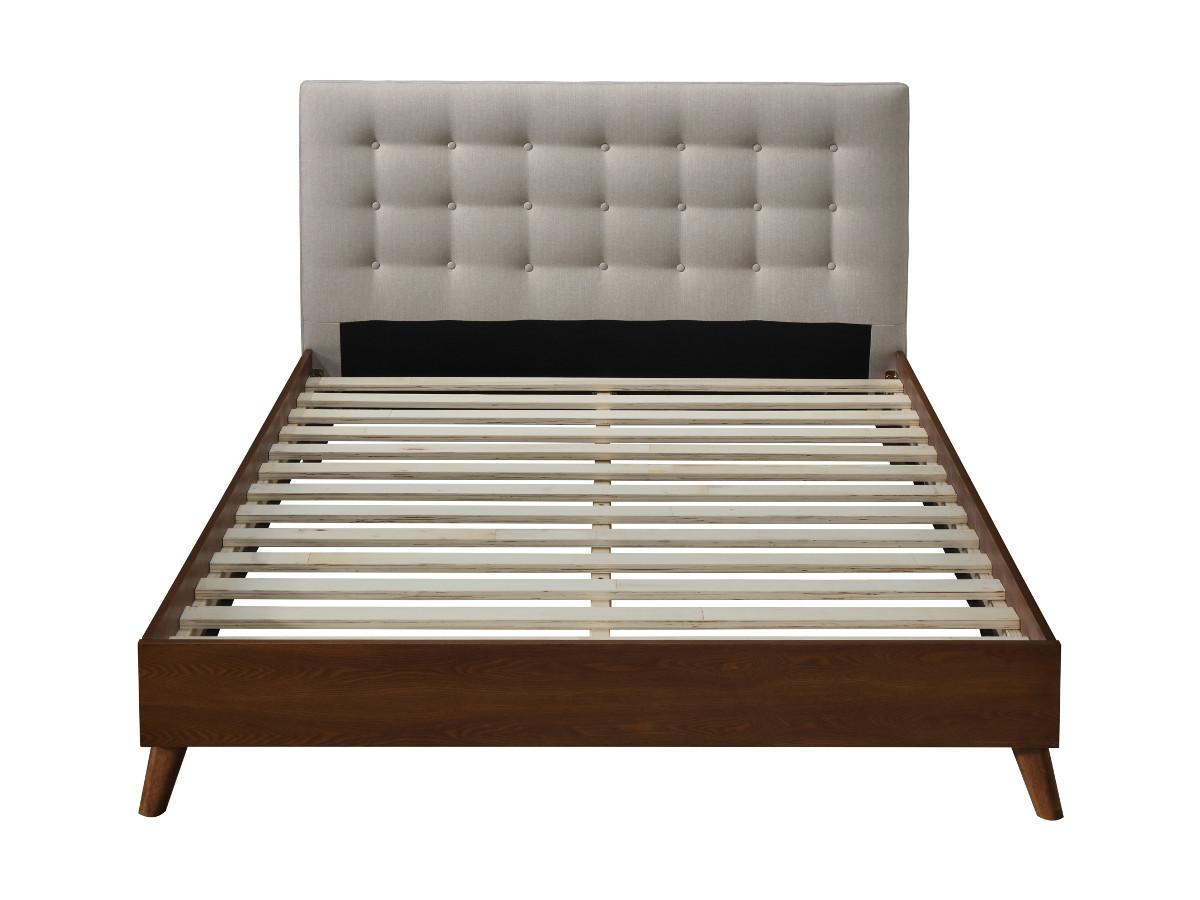 Vente-unique Lit 160 x 200 cm avec tête de lit capitonnée - Tissu - Beige + Matelas - FRANCESCO  