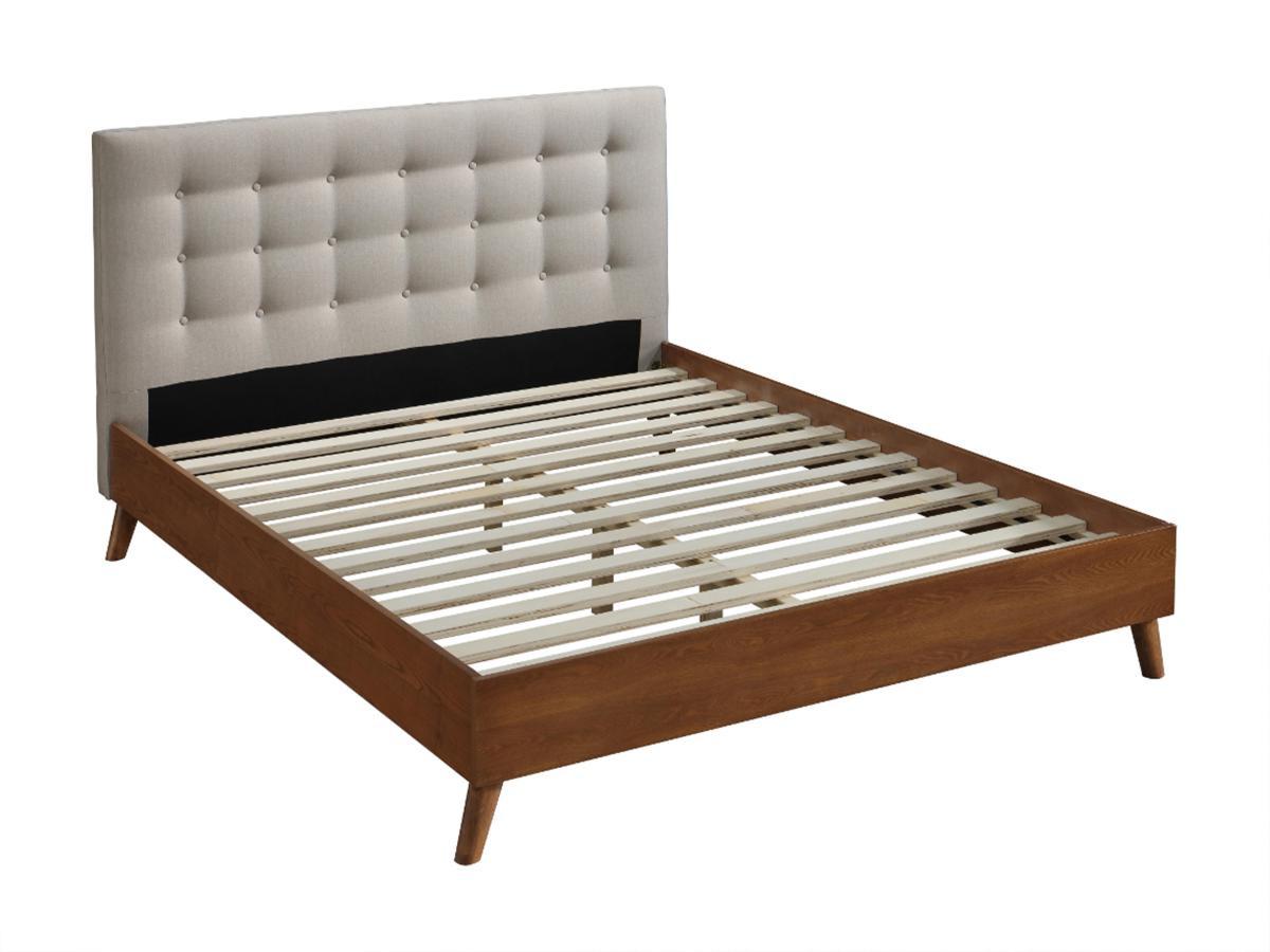 Vente-unique Lit 160 x 200 cm avec tête de lit capitonnée - Tissu - Beige + Matelas - FRANCESCO  