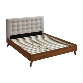 Vente-unique Lit 160 x 200 cm avec tête de lit capitonnée - Tissu - Beige + Matelas - FRANCESCO  