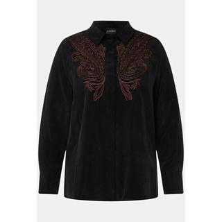 Ulla Popken  Blouse en cupro à col chemise et manches longues, broderie 