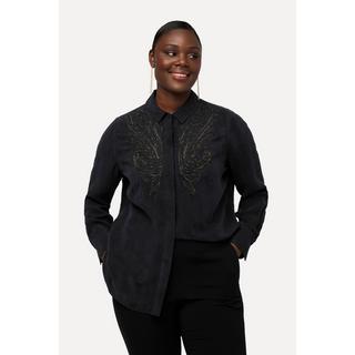 Ulla Popken  Blouse en cupro à col chemise et manches longues, broderie 