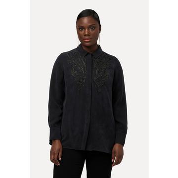 Blouse en cupro à col chemise et manches longues, broderie