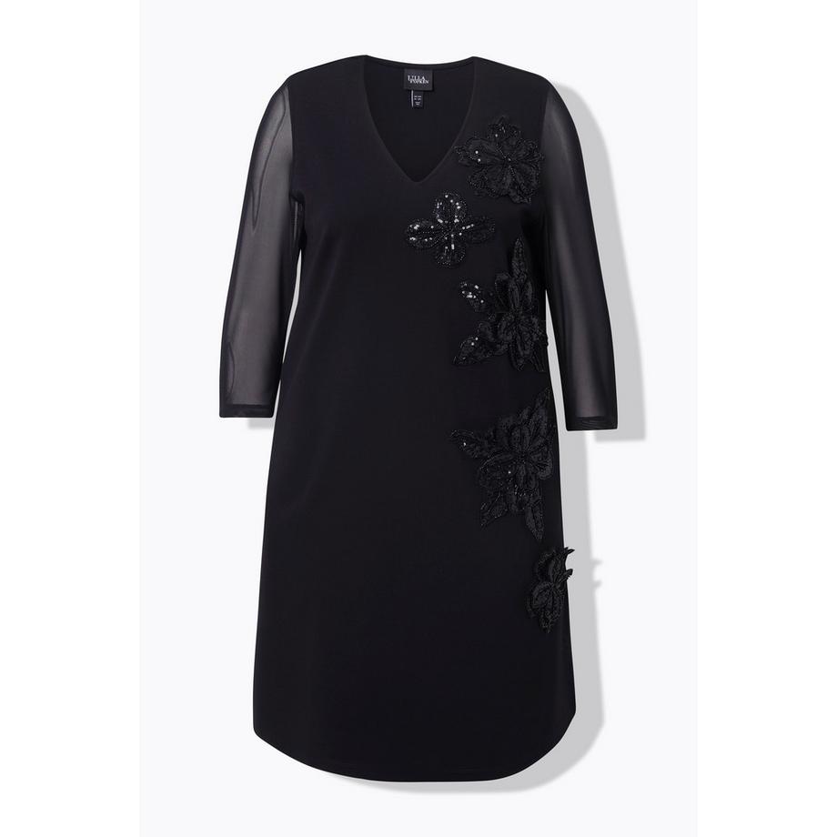 Ulla Popken Punto Pailletten Blüten V-Ausschnitt 3/4 Arm Kleid  