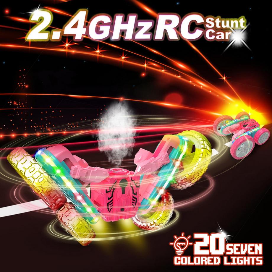Activity-board  2,4 GHz 4WD ferngesteuertes Auto mit Scheinwerfern, 360 ° Flip RC Auto Spielzeug von 3-12 Jahren Mädchen 