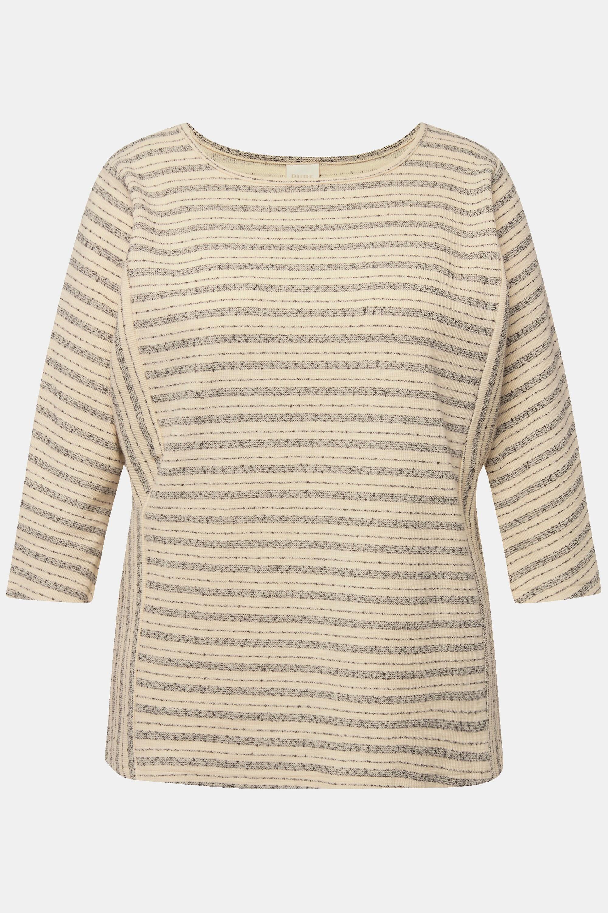 Ulla Popken  Sweatshirt, Streifen, Rundhals, 3/4-Arm, Biobaumwolle 