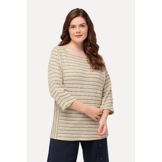 Ulla Popken  Sweatshirt, Streifen, Rundhals, 3/4-Arm, Biobaumwolle 