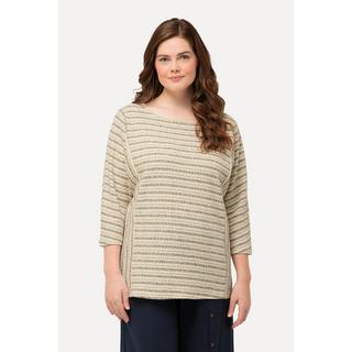 Ulla Popken  Sweatshirt, Streifen, Rundhals, 3/4-Arm, Biobaumwolle 