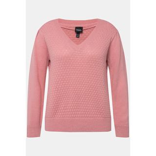 Ulla Popken  Pullover, Zierfalten, Zierknöpfe, V-Ausschnitt, Langarm 