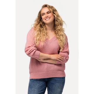 Ulla Popken  Pullover, Zierfalten, Zierknöpfe, V-Ausschnitt, Langarm 