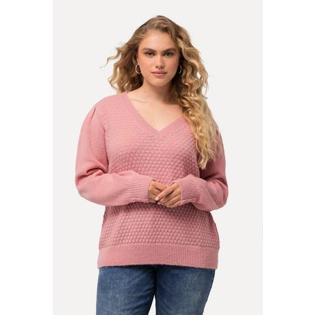 Ulla Popken  Pullover, Zierfalten, Zierknöpfe, V-Ausschnitt, Langarm 